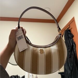 Tommy Hilfiger Brown and Cream Striped Wristlet